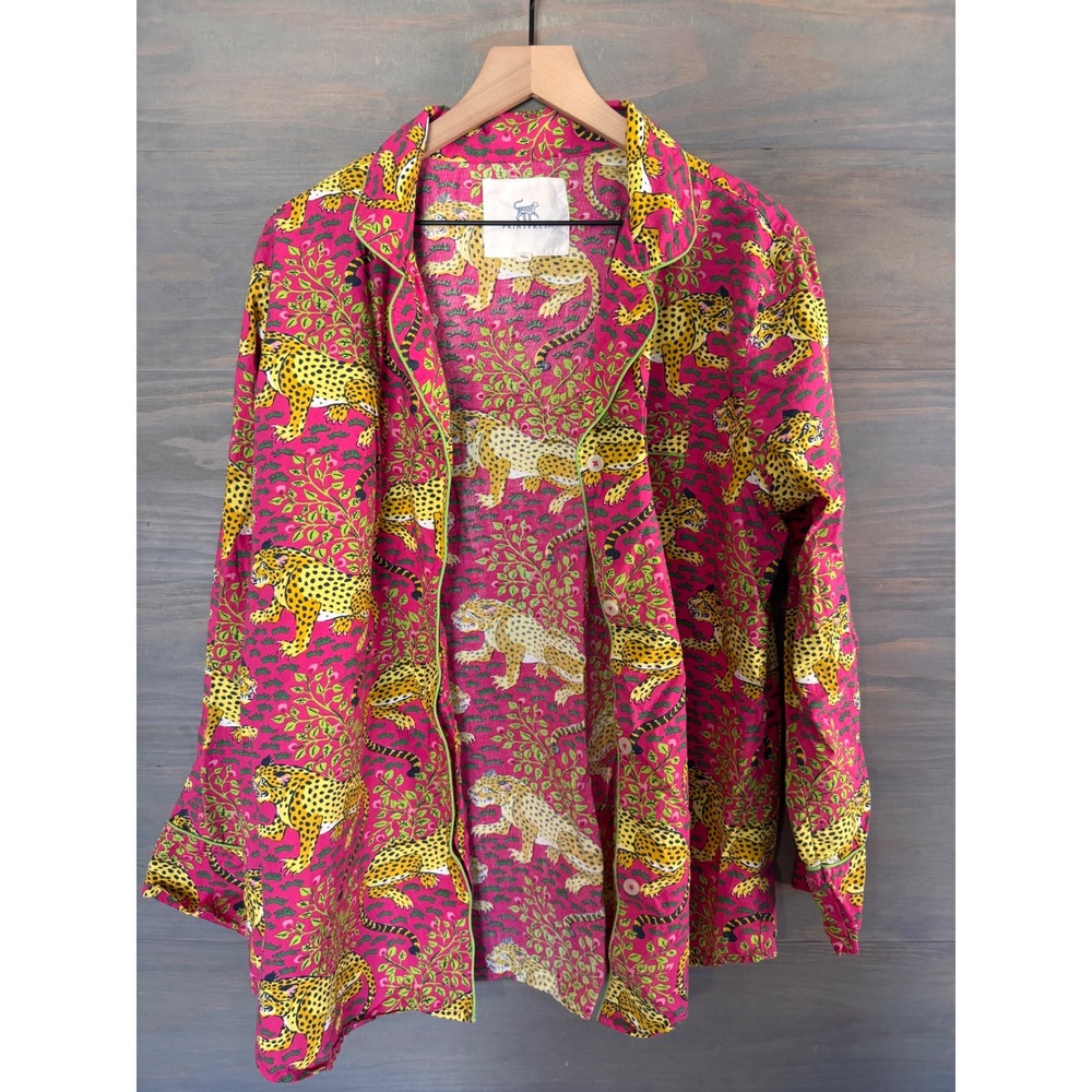 Printfresh Bagheera Long Pajama Top Hot Pink Leopard Organic Cotton Large Tall